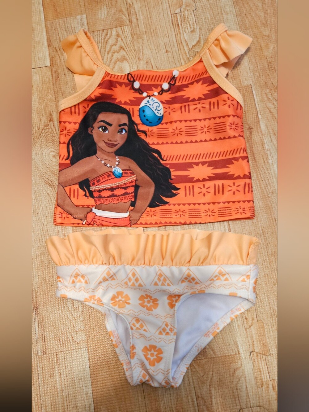 Disney Girls Orange and Cream Moana Two-Piece Swim Set